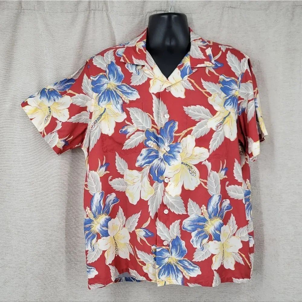 Polo Ralph Lauren Vintage Floral Red Hawaiian Shirt Tropical Camp Collar